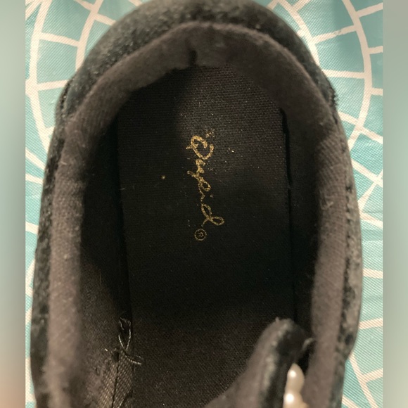 💛TODAY***$10***Qupid black velvet lace sneakers pearl/rhinestones - Picture 4 of 5